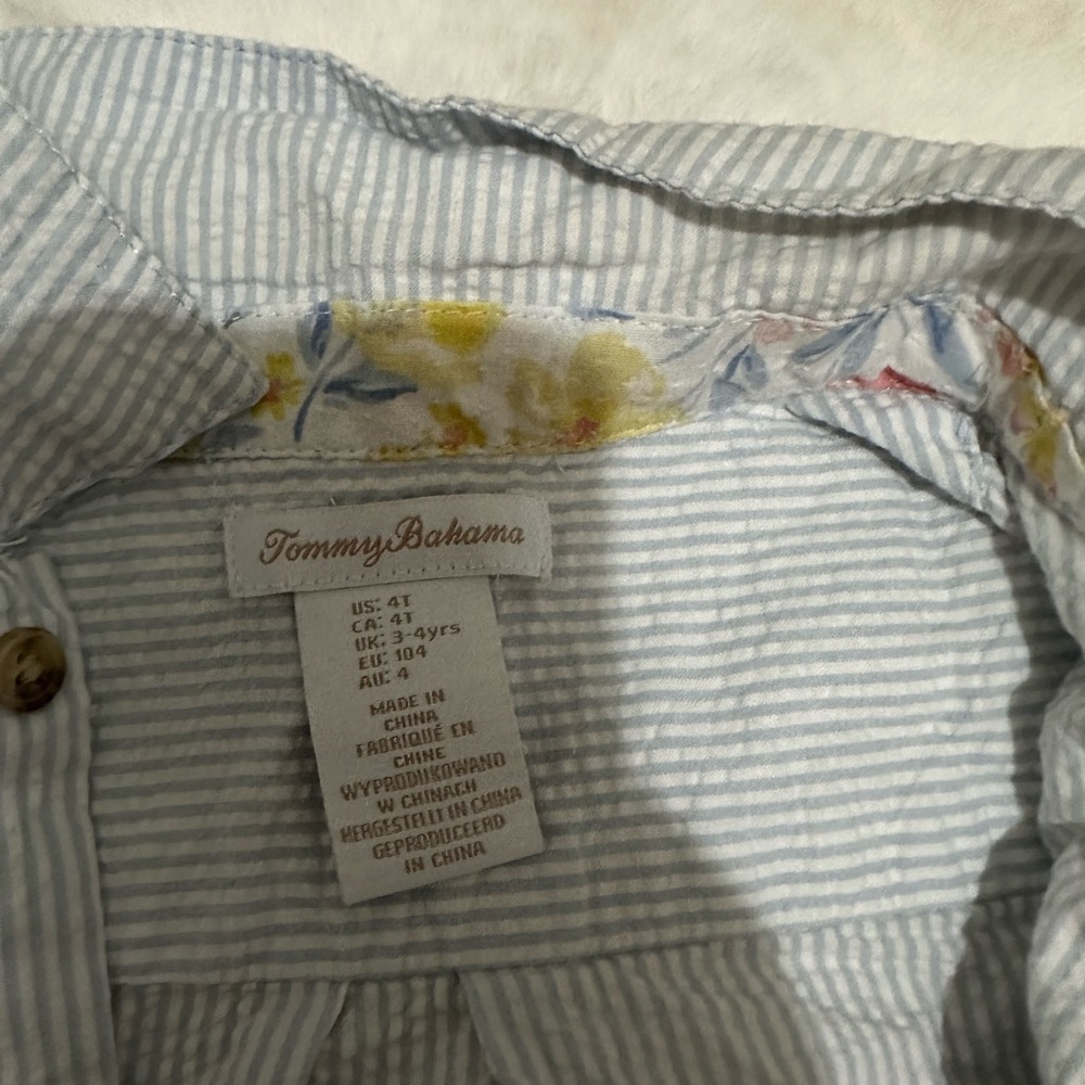 Tommy Bahama Light Blue Striped Shirt with Floral Accent